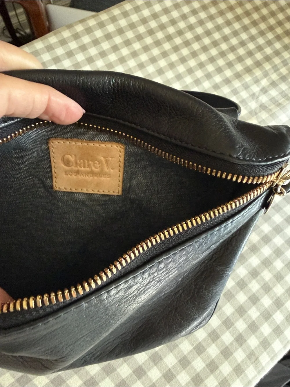 Clare V Black Leather Crossbody with Gold Charm